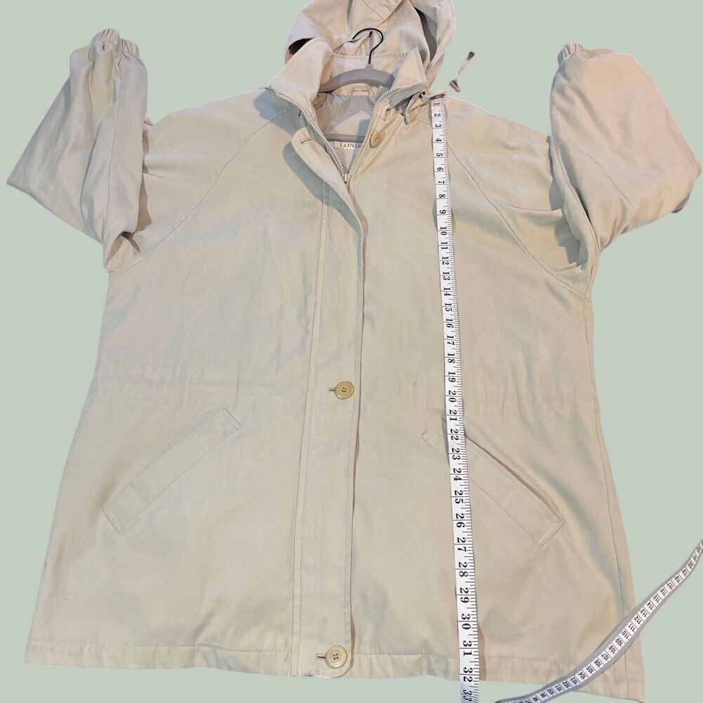London Fog Hooded Anorak Jacket Womens 2X Beige Stone Zip Utility Parka Coat - Picture 5 of 9